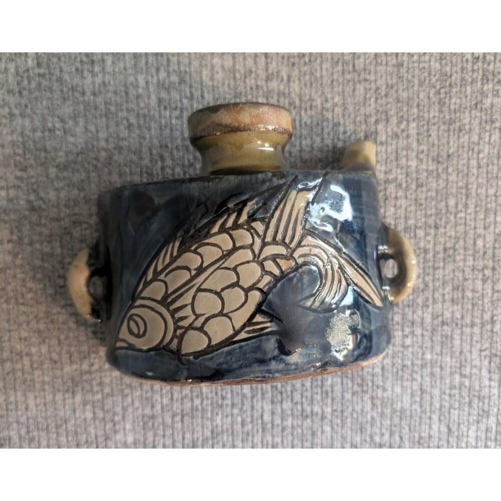 Okinawa Tsuboya Ware/Yaki Dachibin/Ceramic Hip Flask, signed by Sumiko Miyagi - Picture 5 of 5